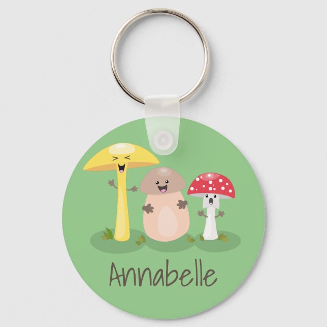 Cute fungi mushrooms and toadstools cartoon keychain (Front)