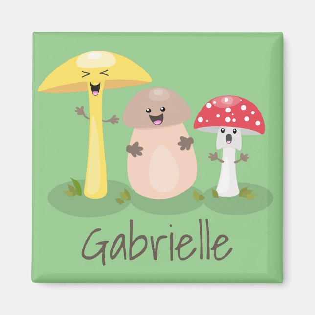 Cute fungi mushrooms and toadstools cartoon magnet (Front)