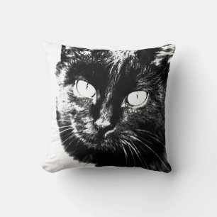 Cute Funky Black And White Cat Kitten Sketch Throw Pillow