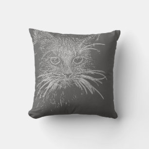 Cute Funky Cat Kitten Sketch Cushion Throw Pillow