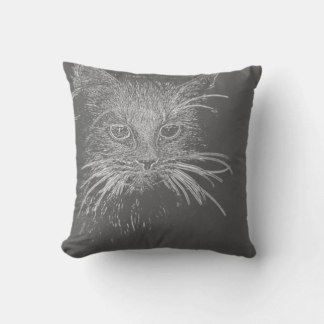 Cute Funky Cat Kitten Sketch Cushion Throw Pillow (Front)