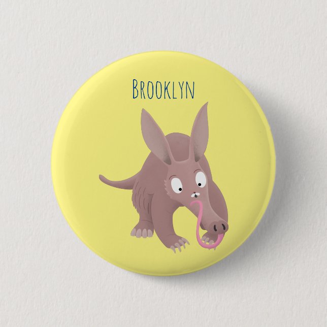Cute funny aardvark cartoon 2 inch round button (Front)