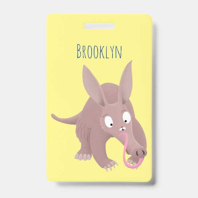 Cute funny aardvark cartoon badge (Front)