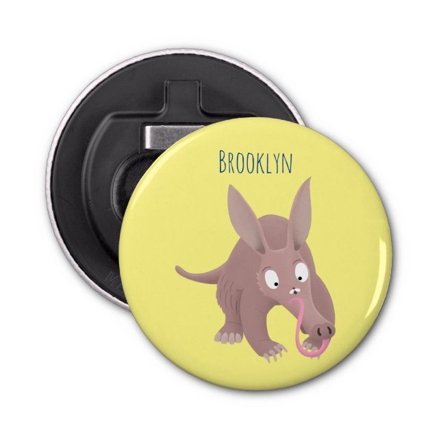 Cute funny aardvark cartoon bottle opener (Front)