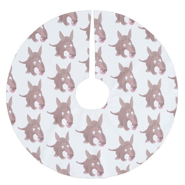 Cute funny aardvark cartoon brushed polyester tree skirt (Front)