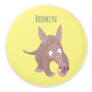 Cute funny aardvark cartoon ceramic knob
