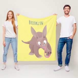 Cute funny aardvark cartoon fleece blanket