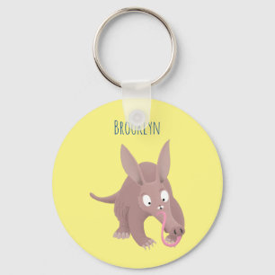 Cute funny aardvark cartoon keychain
