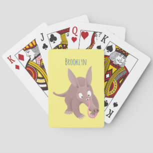 Cute funny aardvark cartoon playing cards