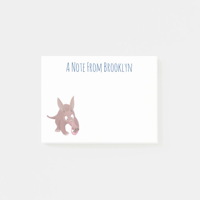 Cute funny aardvark cartoon post-it notes (Front)