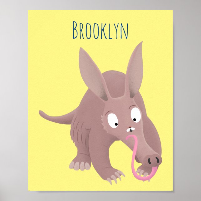 Cute funny aardvark cartoon poster (Front)