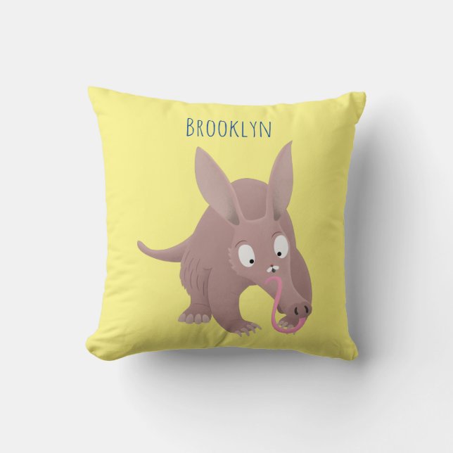 Cute funny aardvark cartoon throw pillow (Front)