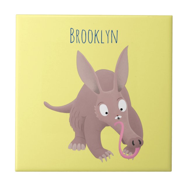 Cute funny aardvark cartoon tile (Front)