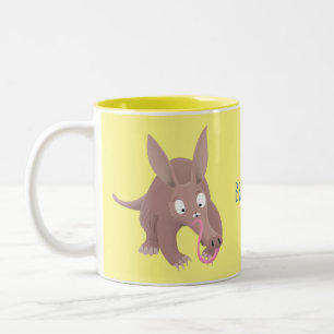 Cute funny aardvark cartoon Two-Tone coffee mug