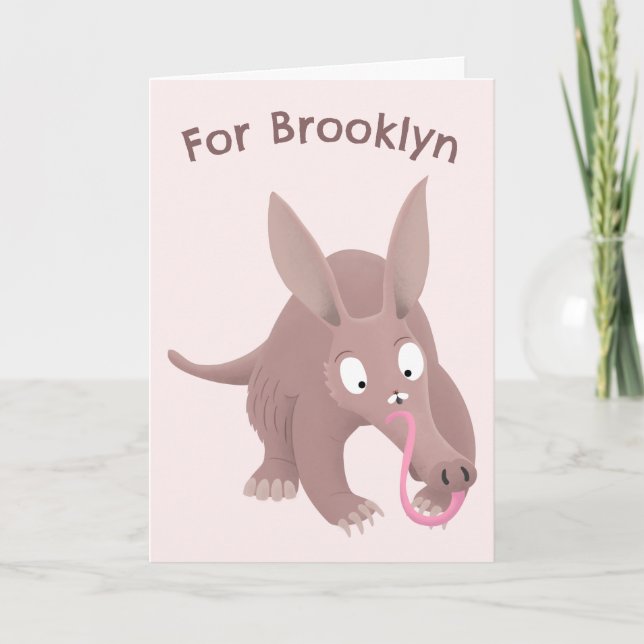Cute funny aardvark personalized birthday cartoon card (Front)