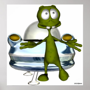 Cute funny alien and spacecraft 1A Poster