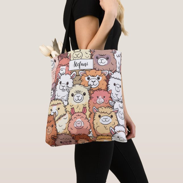 Cute Funny Alpacas Llama Pattern Personized Tote Bag (Close Up)