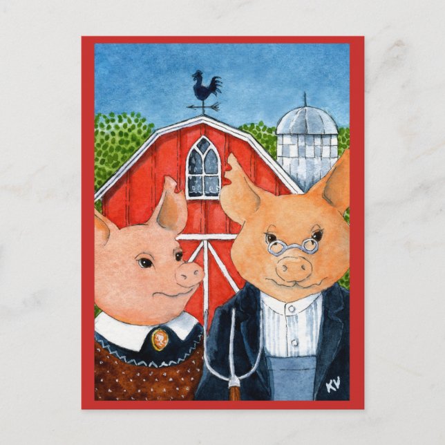 Cute Funny American Gothic spog ferme porc carte p (Devant)