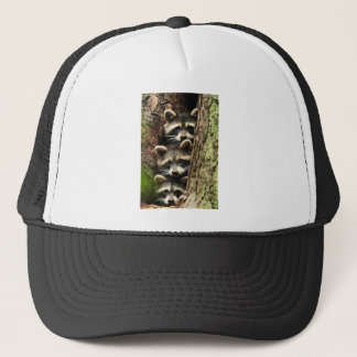 cute_funny_animals_41 Three Raccons Tree trunk Trucker Hat