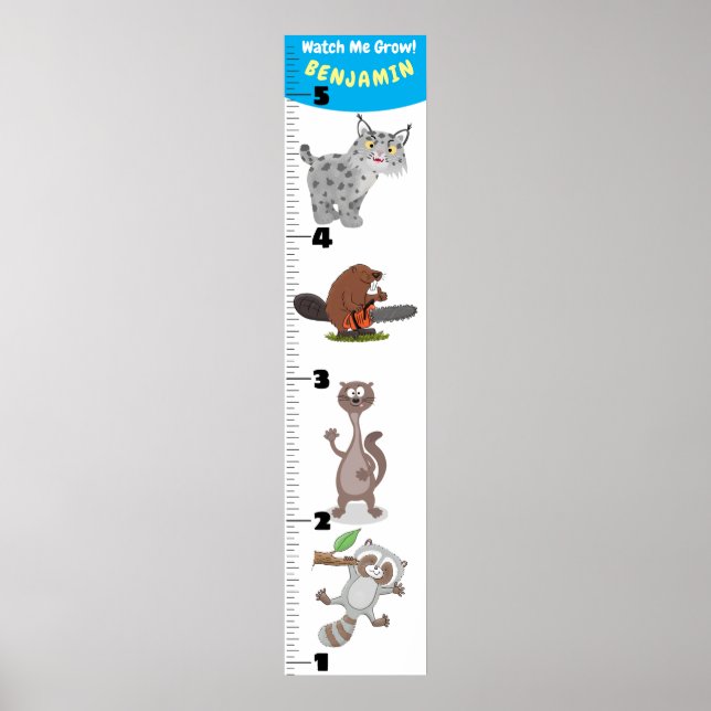 Cute funny animals cartoon growth chart (Front)