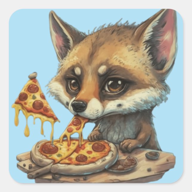 Cute funny animals eating a pizza funny gift ideas square sticker (Front)