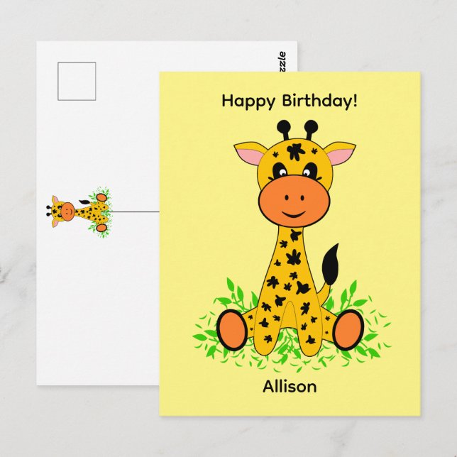 Cute funny baby giraffe for birthday   postcard (Front/Back)