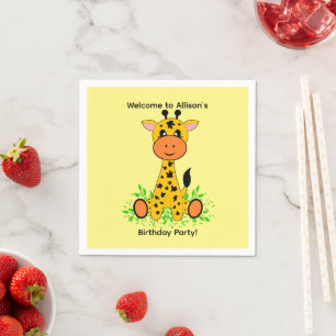 Cute funny baby giraffe for kids birthday napkin