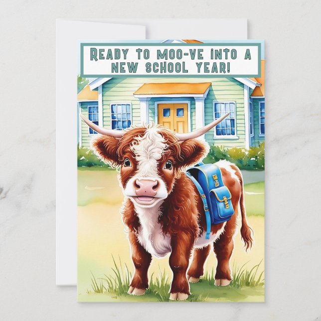 Cute, Funny Back to School Cow  Holiday Card (Front)