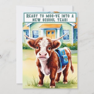 Cute, Funny Back to School Cow Holiday Card