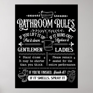 Cute Funny Bathroom Rules Poster