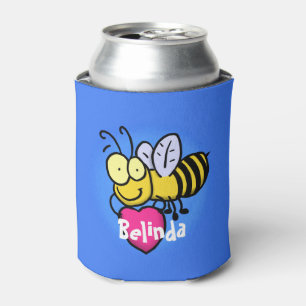 Cute, funny bee cartoon can cooler