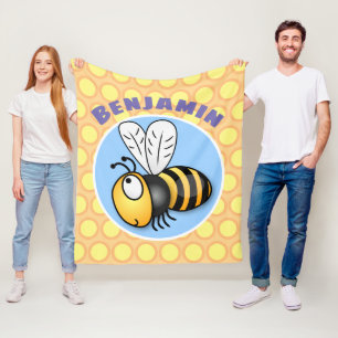 Cute funny bee cartoon illustration fleece blanket