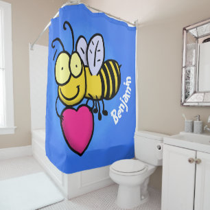 Cute funny bee with heart cartoon illustration