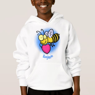 Cute funny bee with heart cartoon illustration