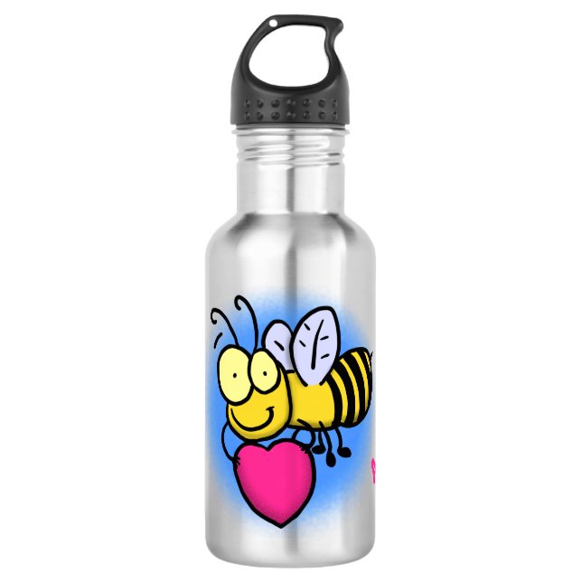 Cute funny bee with heart cartoon illustration 532 ml water bottle (Front)