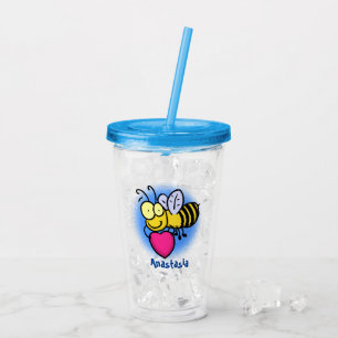 Cute funny bee with heart cartoon illustration acrylic tumbler
