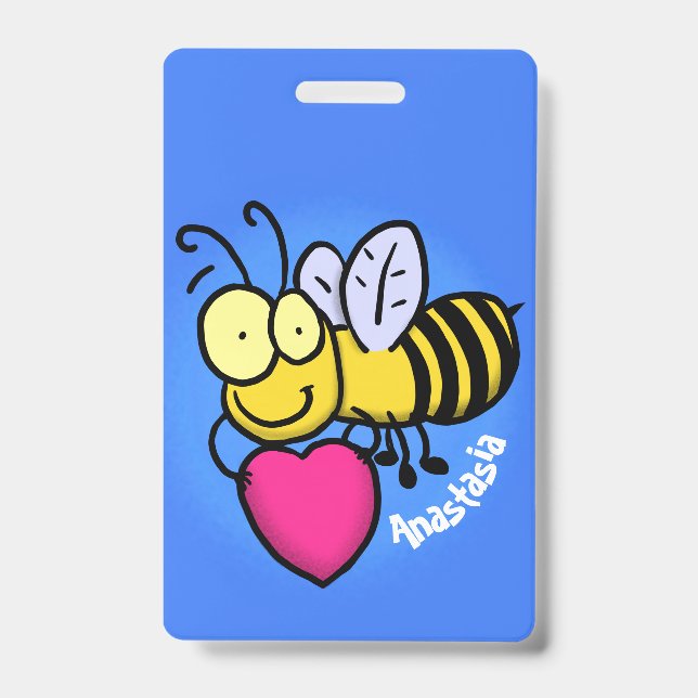 Cute funny bee with heart cartoon illustration badge (Front)