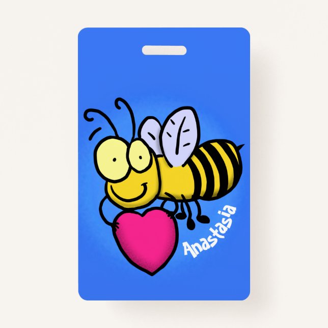 Cute funny bee with heart cartoon illustration badge (Front)