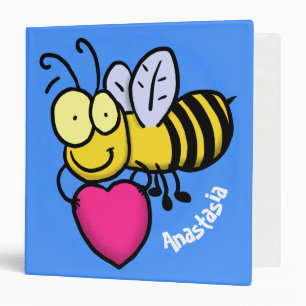 Cute funny bee with heart cartoon illustration binder