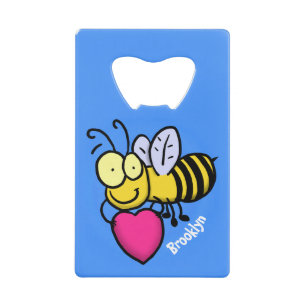 Cute funny bee with heart cartoon illustration credit card bottle opener