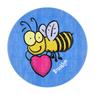 Cute funny bee with heart cartoon illustration cutting board