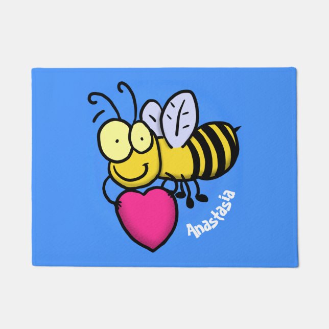 Cute funny bee with heart cartoon illustration doormat (Front)