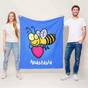 Cute funny bee with heart cartoon illustration fleece blanket