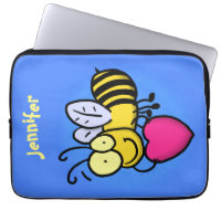 Cute funny bee with heart cartoon illustration