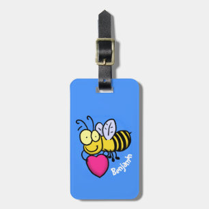 Cute funny bee with heart cartoon illustration luggage tag