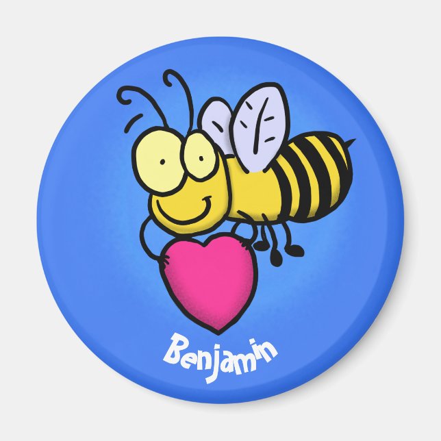 Cute funny bee with heart cartoon illustration magnet (Front)