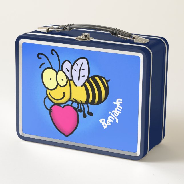 Cute funny bee with heart cartoon illustration metal lunch box (Front)
