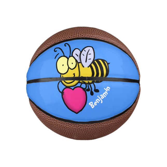 Cute funny bee with heart cartoon illustration mini basketball (Front)