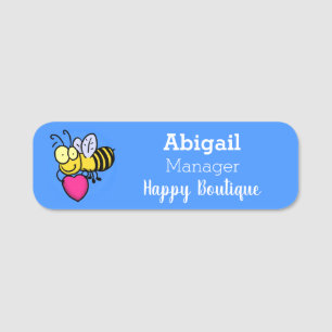 Cute funny bee with heart cartoon illustration  name tag
