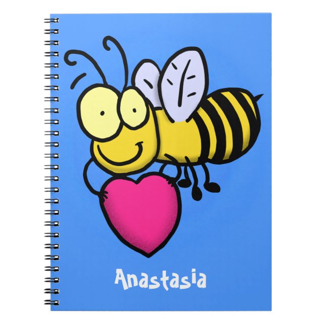 Cute funny bee with heart cartoon illustration notebook (Front)